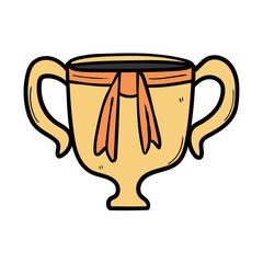 Hand-drawn doodle golden trophy cup on a white background.