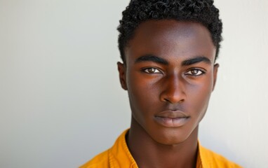 Obraz premium A senior man of West African descent wearing a yellow shirt and with black hair