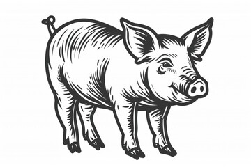 Detailed monochrome illustration of a pig. Suitable for various design projects