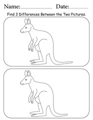 Fototapeta premium Kangaroo Puzzle. Printable Activity Page for Kids. Educational Resources for School for Kids. Kids Activity Worksheet. Find Differences Between 2 Shapes