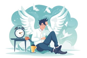 A man sitting on the ground next to a clock. Suitable for time management concepts