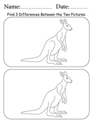 Kangaroo Puzzle. Printable Activity Page for Kids. Educational Resources for School for Kids. Kids Activity Worksheet. Find Differences Between 2 Shapes