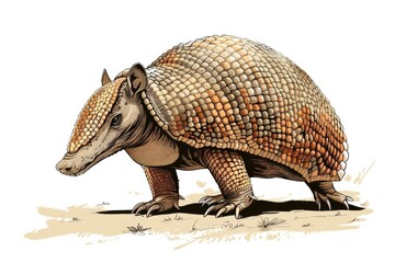A drawing of an armadillo walking across a field. Perfect for nature and wildlife themes
