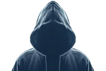 Mysterious figure in a dark hoodie with face obscured, symbolizing anonymity, cybercrime, and secrecy. Perfect for cyber security themes.