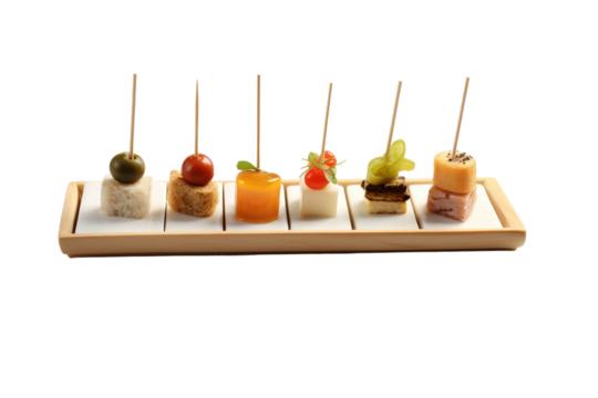 Culinary Delights on Wooden Platter on a White or Clear Surface PNG Transparent Background.