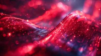 Abstract image featuring vibrant red and pink light trails with bokeh effects, creating a dynamic and energetic visual. The image has a futuristic and digital feel.