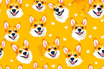 Naklejka premium Seamless pattern with cute Corgi dog faces, ideal for playful and cheerful decorations and designs.