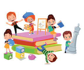 vector illustration of students in different postures