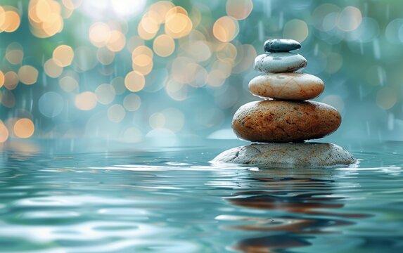 Rocks stacked on top of calm water