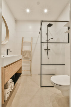 Modern bathroom interior with elegant fixtures