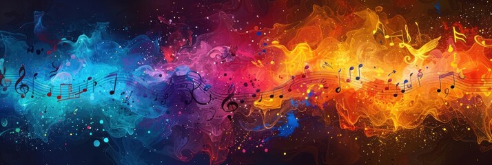 Dark abstract musical background with notes