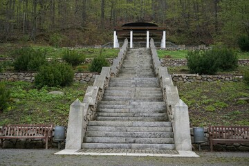 Many stairs to a gazebo