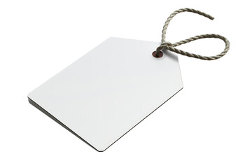 Fototapeta premium Close-up of a blank, white price tag with a rope string, isolated on a transparent background. Perfect for labeling, branding, or pricing products.