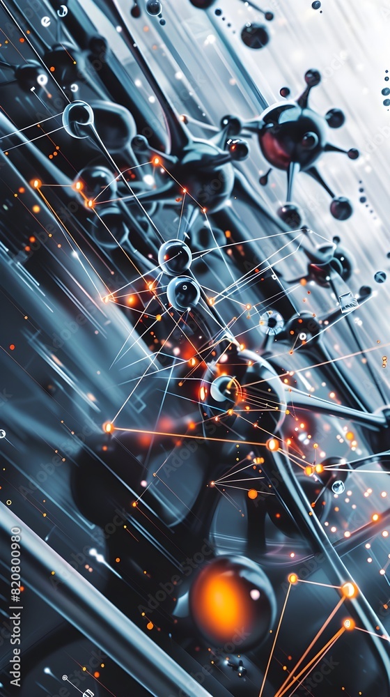 Poster Striking D of Animated Molecular Structures and Data Visualizations on a Metallic Backdrop