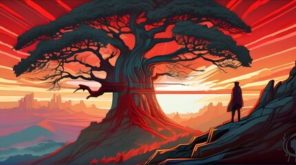 Sunset Over Mountains and Sea with Vibrant Colors