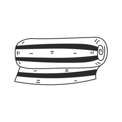 Rolled striped rug doodle vector illustration. Hand drawn beach towel in sketch style. Isolated black line art on white background