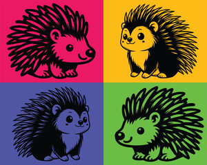 Porcupine illustration. Hedgehog animal design vector on color background. Porcupine Black cartoon vector. Hedgehhog Black cartoon vector. Adobe illustration. Art & Illustration