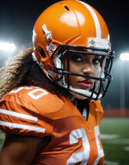 A Woman Football Player on the Stadium: Power, Determination, and Sporting Excellence
