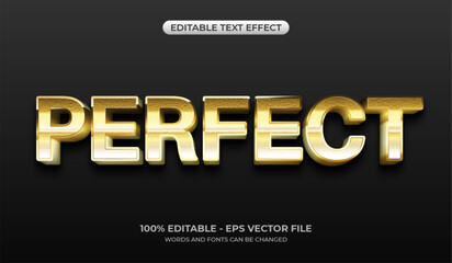 3D Perfect golden text effect. Editable text in glossy gold color. Shiny metallic typography on a black background