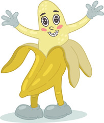 Groovy banana.Hand-draw a funny character from the cartoon 