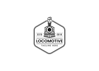 Simple vintage old locomotive train logo design template illustration.