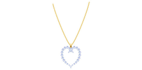 Brilliant Yellow Gold Necklace, Antique Style Diamond Heart Pendant Vector Illustration.