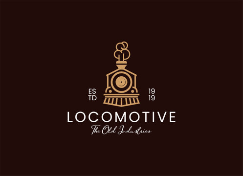 Simple vintage old locomotive train logo design template illustration.