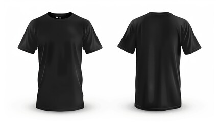 Black t-shirt front and back view isolated on white background - high quality apparel photography
