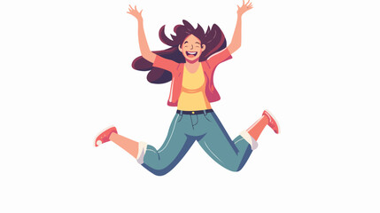 Fototapeta na wymiar Happy smiling woman jumping from joy and success
