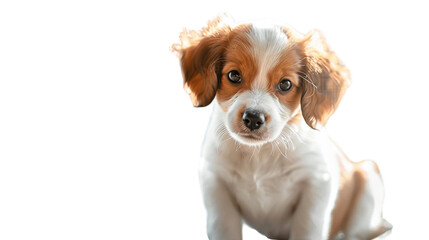 Fototapeta premium Cute puppy sitting and looking at the camera on a transparent background