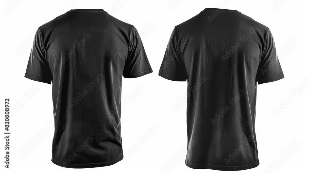 Poster Black t-shirt front and back view isolated on white background for fashion design