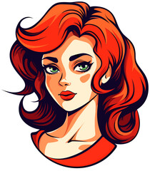 Vector illustration of a woman with bright red hair, facing the camera with a pleasant expression