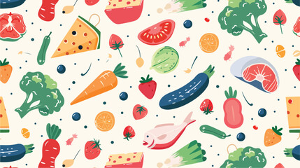 Healthy food pattern. Seamless background with grocer