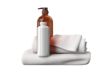 Luxurious Hygiene Essentials on a Soft Towel on a White or Clear Surface PNG Transparent Background.