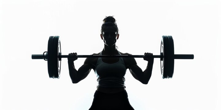 P&oacute;ster Juegos Ol&iacute;mpicos halterofilia, Deportista de elite levantando pesas de color rojo, mujer aislado muy fuerte y musculosa, silueta culturista 