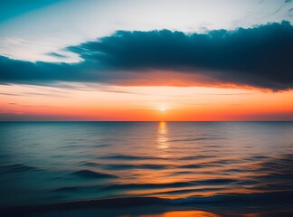 Obraz premium 海の上に浮かぶ赤い空と太陽のイラスト