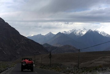 Beautiful view of snow-covered mountains in Skardu valley, Pakistan.