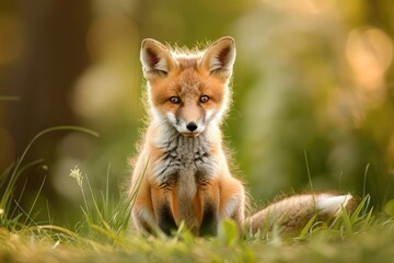 A red fox sitting in the grass, perfect for wildlife-themed projects