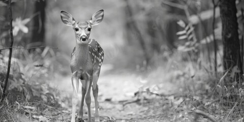 A deer standing in a peaceful forest. Suitable for nature and wildlife concepts