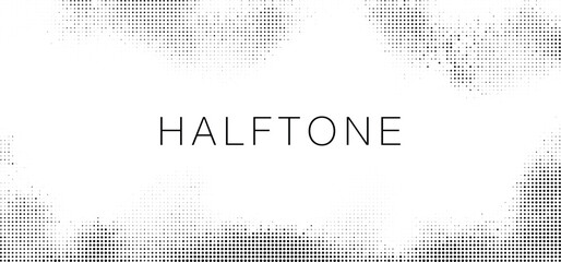 Halftone dots gradient background. Grunge halftone frame. White and black noise retro effect. Vector illustration