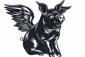 Obraz premium A unique black and white pig with wings, perfect for whimsical designs