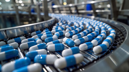 Obraz premium Pharmaceutical Pills on Production Line in Modern Factory