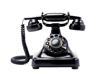 Nostalgic Connection: Vintage Telephone With Cord on a White or Clear Surface PNG Transparent Background.