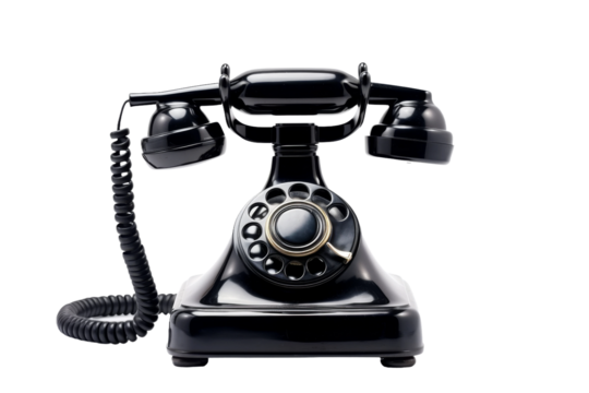 Nostalgic Connection: Vintage Telephone With Cord on a White or Clear Surface PNG Transparent Background.