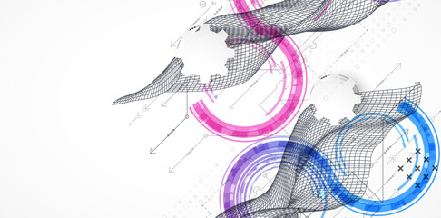 Obraz premium Wireframe concept. Abstract technology futuristic vector background. Hand drawn art.