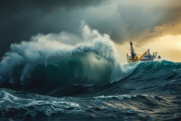 Fototapeta premium Ship Braving Stormy Seas