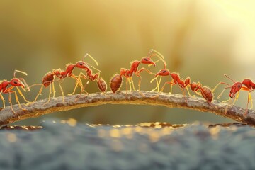 Ants crawling on a tree branch, suitable for nature and wildlife themes