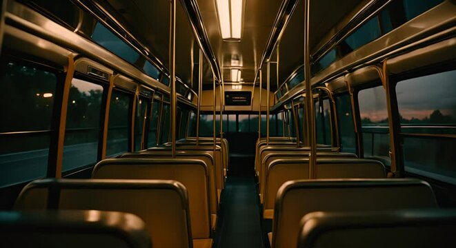 Inside a bus in the morning.