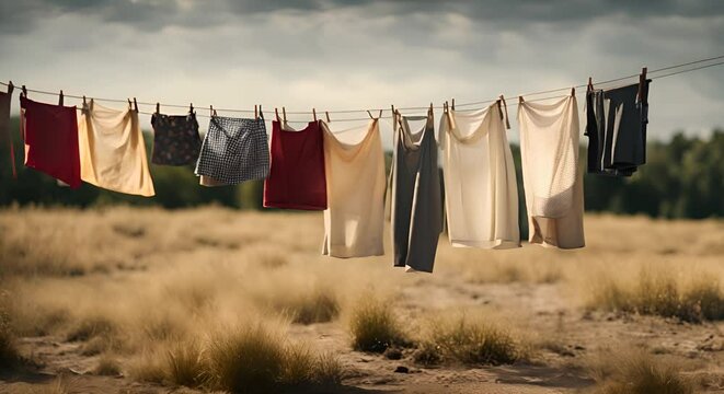 Clothes hanging drying.