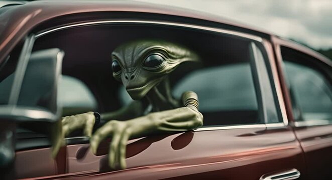Alien in a car.